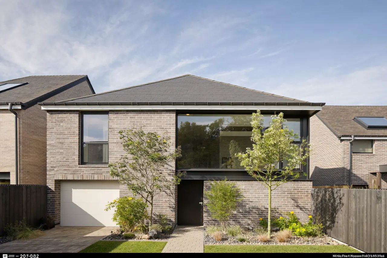 Detached bungalow with a wide picture window across the front living room