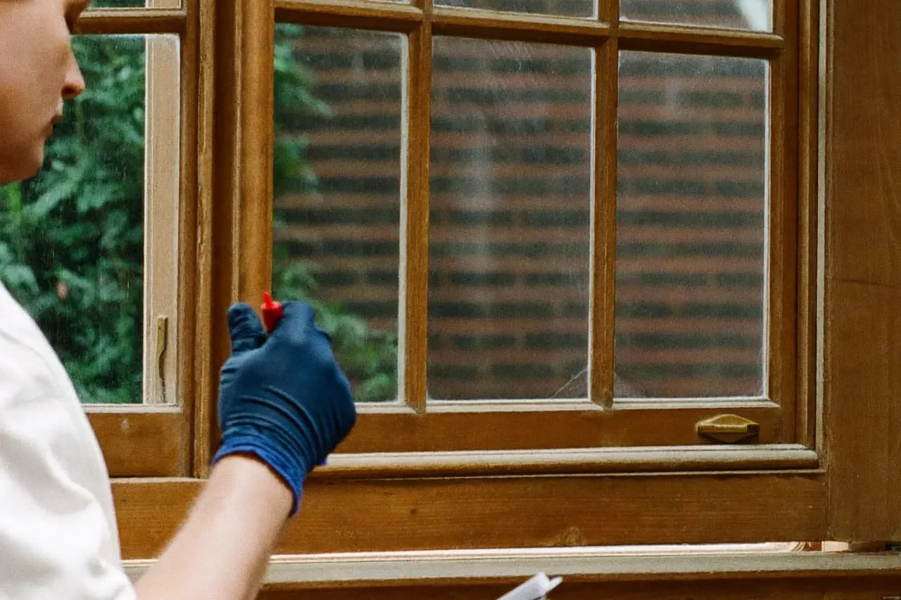 Installer carefully fitting a replacement sash window into a period reveal