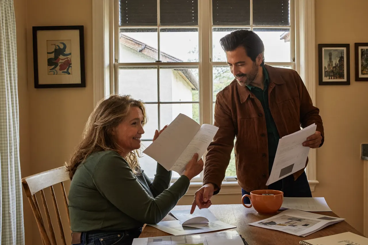 Leaseholder at a table reviewing window replacement plans and lease documents
