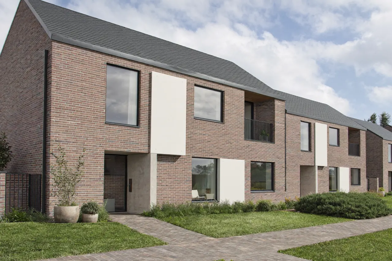 Suburban street of houses showing a mix of replacement window styles